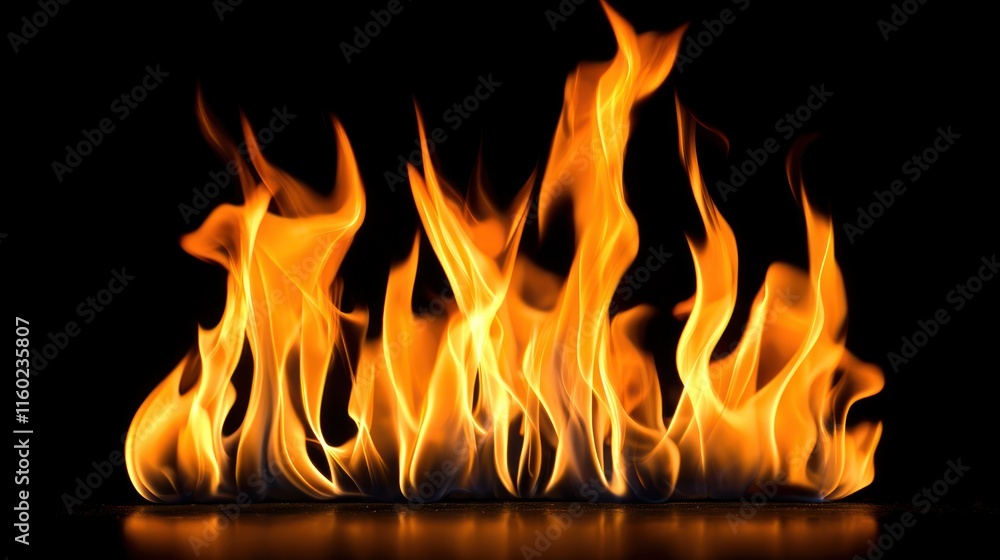 Fiery orange flames isolated on black background. Fiery orange flames isolated on black background.