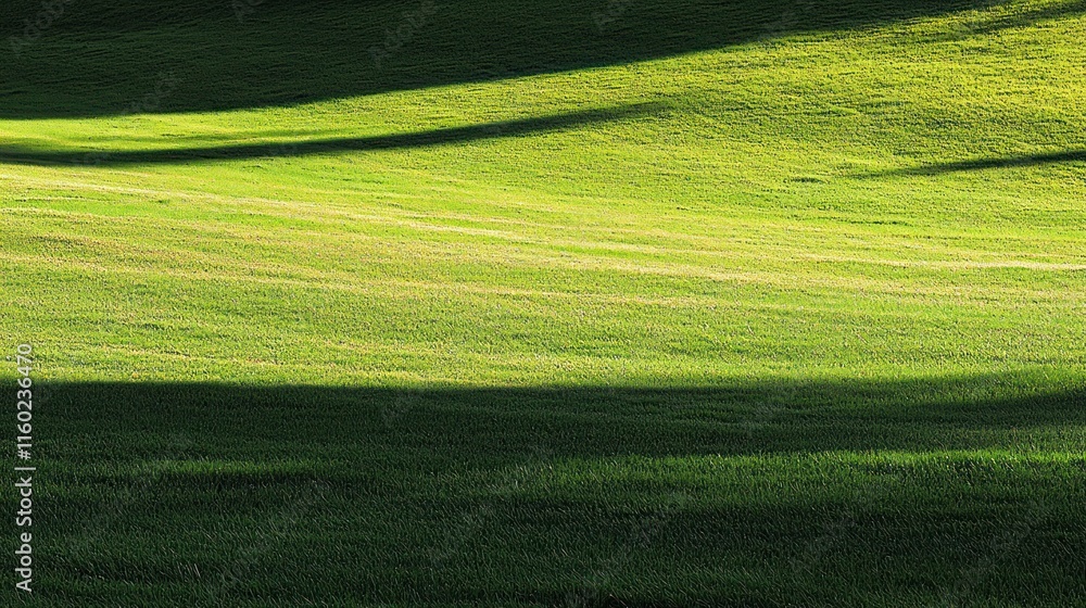 Obraz premium Sunlit grassy field with shadows.