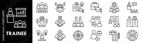 Trainee icon collection set. Containing design trainee, professional, work, business, employee