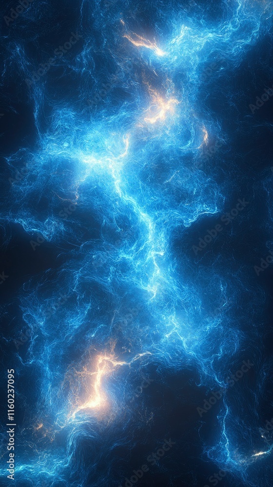 Abstract Blue and Orange Energy Plasma, Fractal Lightning Storm Background Abstract Blue and Orange Energy Plasma, Fractal Lightning Storm Background