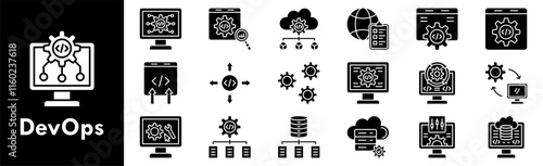 DevOps icon collection set. Containing design development, business, technology, agile, software