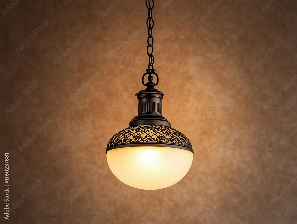 Obraz premium A classic Victorian ceiling light with ornate floral metalwork and frosted glass
