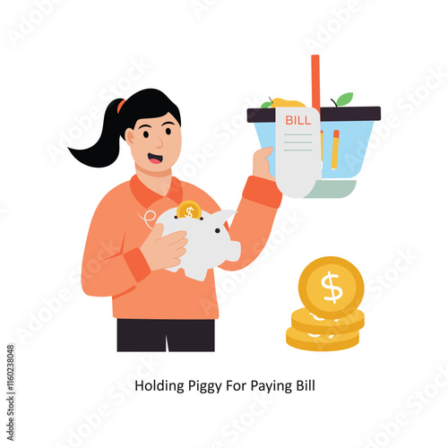 Holding Piggy For Paying Bill concept vector illustration. Inflation isolated On white Background.          