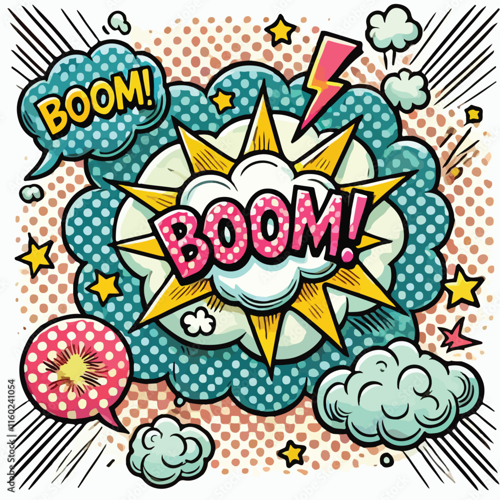 Fototapeta premium Cartoon comic sign burst cloud. Speech bubble, boom sign expression and on a white background