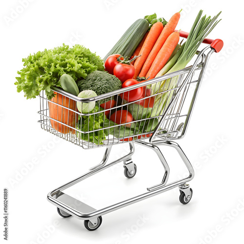 Shopping cart full of fresh vegetables in a supermarket photo