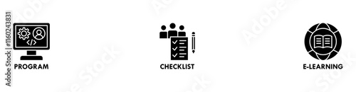 Trainee banner web icon vector illustration concept for internship training and learning program apprenticeship with an icon of program, checklist, and e learning
