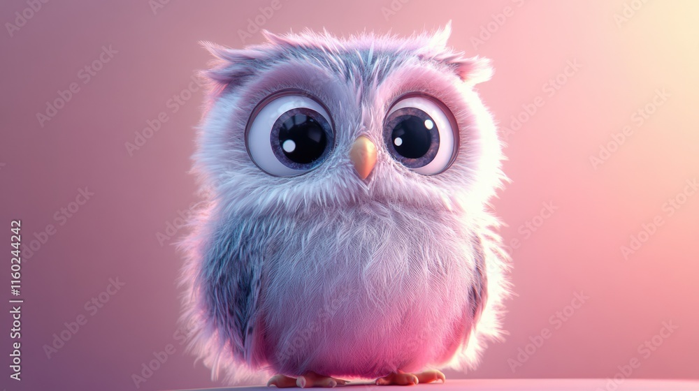 Cute Fluffy Owl with Big Eyes Cute Fluffy Owl with Big Eyes