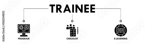 Trainee banner web icon vector illustration concept for internship training and learning program apprenticeship with an icon of program, checklist, and e learning