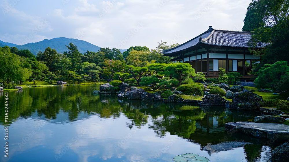 Traditional Japanese Zen Garden with Tranquil Pond and Lush Greenery Capturing Nature's Serenity : Generative AI Traditional Japanese Zen Garden with Tranquil Pond and Lush Greenery Capturing Nature's Serenity : Generative AI