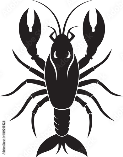 

lobster silhouette vector, black and white silhouette, vector and illustration isolated on white background, black silhouette vector