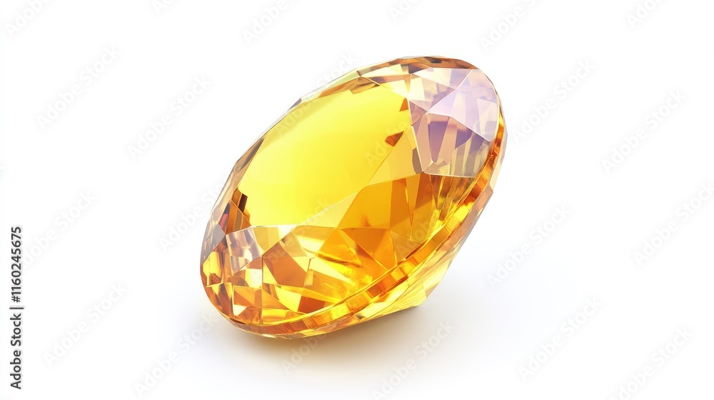 Natural Citrine Gemstone in Oval Cut Brilliant Yellow Hue on White Background for Jewelry and Fashion Use
