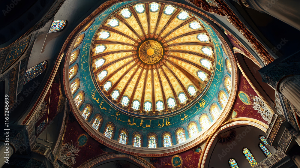 custom made wallpaper toronto digitalIntricate Dome Ceiling with Islamic Art in Magnificent Mosque Interior : Generative AI