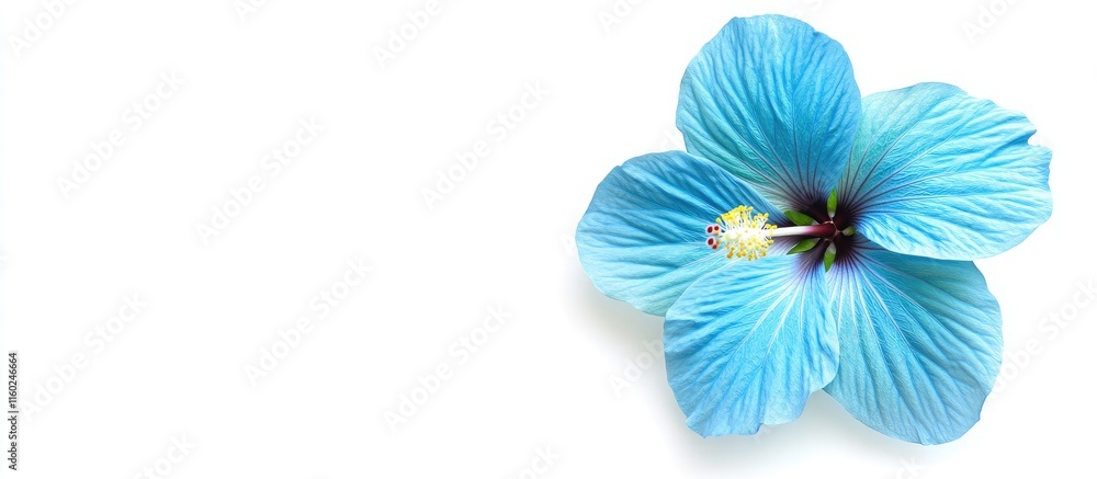 Obraz premium Caribbean blue hibiscus flower on a white background with empty space for text ideal for creative or promotional use