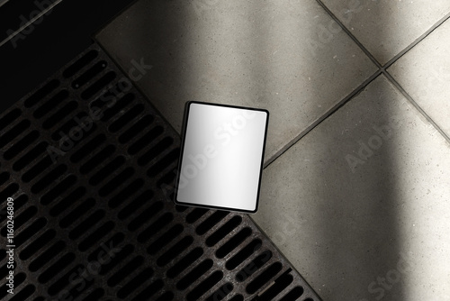 Industrial Tablet Mockup with Metal Grate and Staircase Elements photo