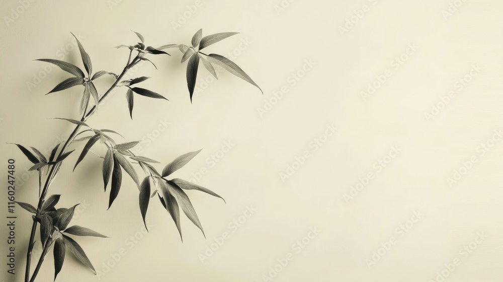 Naklejka premium Minimalist composition of an exotic plant against a soft neutral background emphasizing clean aesthetic and negative space for serenity
