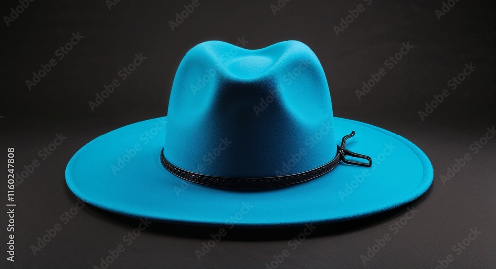 Cyan fedora hat on plain black background Cyan fedora hat on plain black background