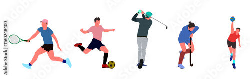 Popular sports collection illustration set. tennis, soccer, golf, hockey, basketball. ideal for posters, merchandise, sports app design, to social media decoration or promotional content.