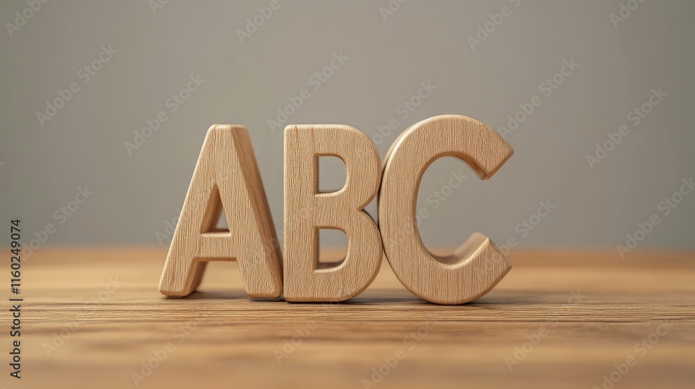 Wooden Letters ABC on a Rustic Table in Minimalist Setting Symbolizing Education and Learning Concepts for Children and Adults Wooden Letters ABC on a Rustic Table in Minimalist Setting Symbolizing Education and Learning Concepts for Children and Adults