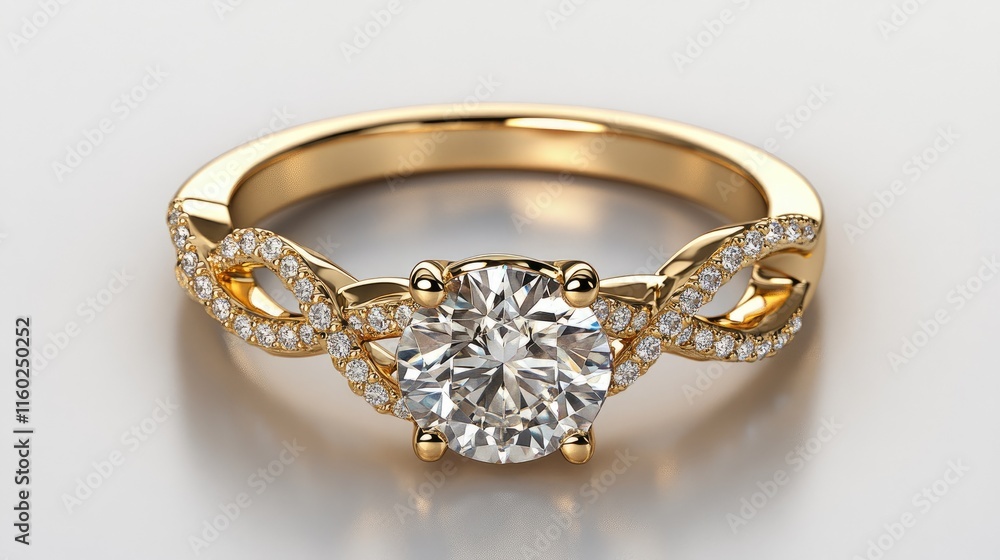 Elegant Yellow Gold Diamond Engagement Ring with Intricate Design and Center Stone Elegant Yellow Gold Diamond Engagement Ring with Intricate Design and Center Stone