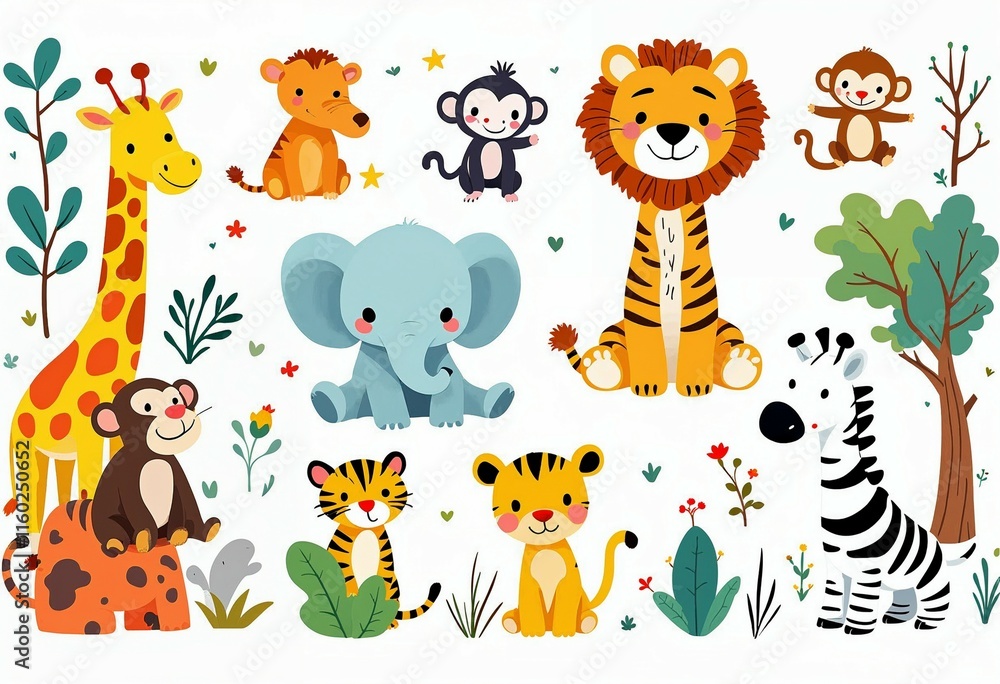 Naklejka premium Cute Jungle Animals Illustration for Kids 