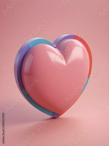 3D cartoon colorful heart shape on light pink background