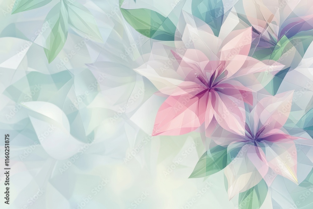 Abstract Floral Illustration with Delicate Pink and Green Hues Abstract Floral Illustration with Delicate Pink and Green Hues
