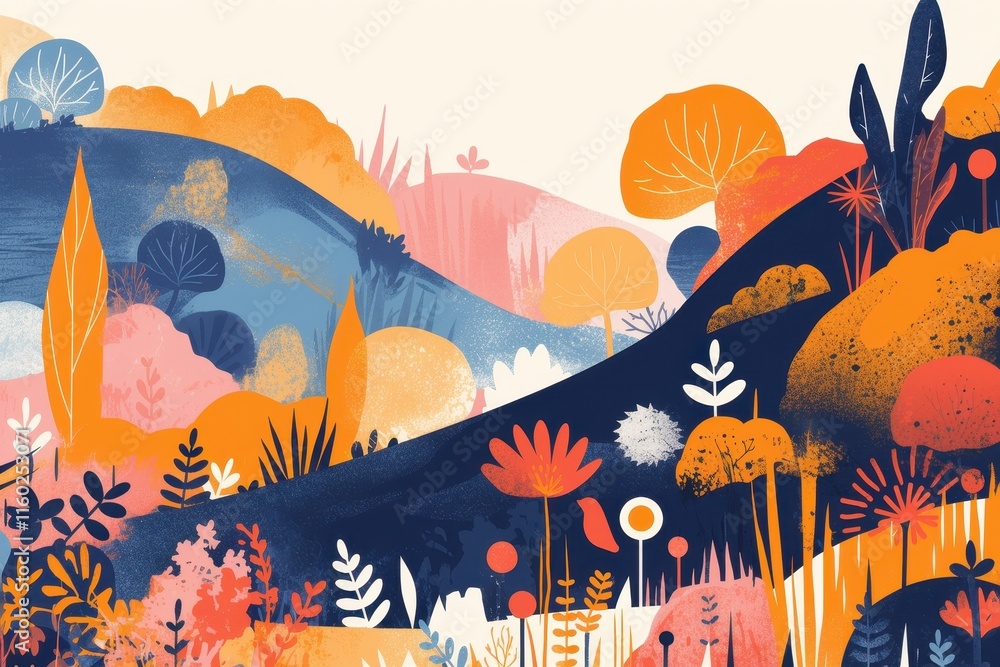 Fototapeta premium Abstract Landscape with Vibrant Colors and Organic Shapes