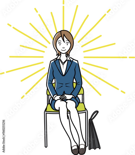 座る女性新入社員、新入生