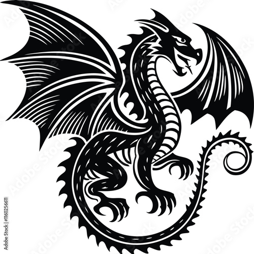 dragon Silhouette Left Side view Illustration Art