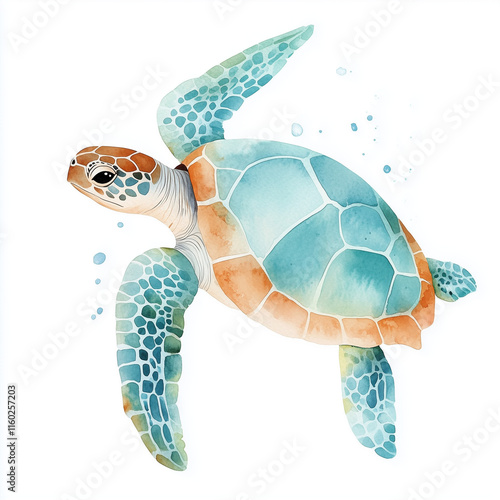 Sea turtle isolated on a white background, showcasing its natural beauty and detailed marine design