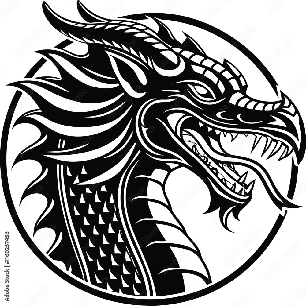 Obraz premium Flying dragon Side view silhouette Illustration