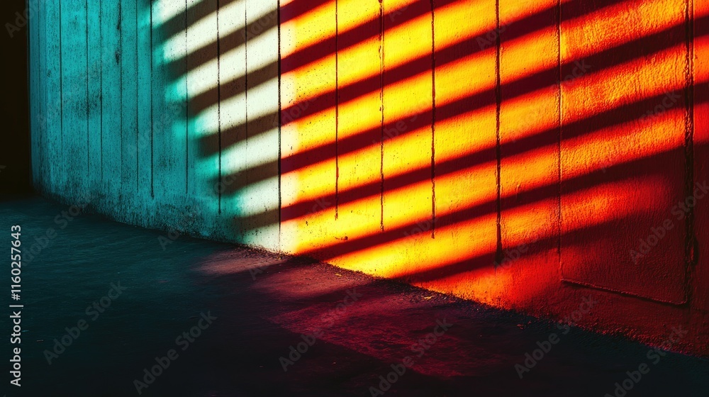 Fototapeta premium Vibrant Neon Wall with Dramatic Shadow Patterns and Colorful Light Effects