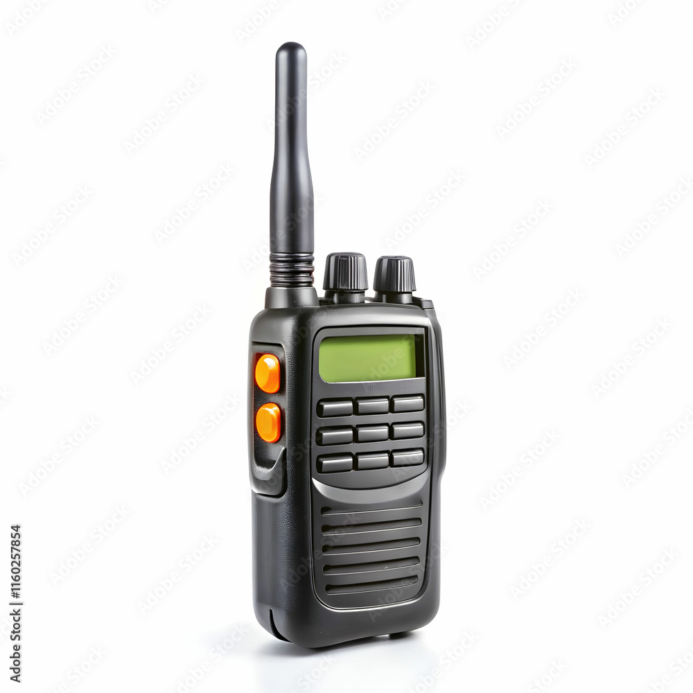A modern, professional walkie-talkie with a sleek design, isolated on a white background, A modern, professional walkie-talkie with a sleek design, isolated on a white background,