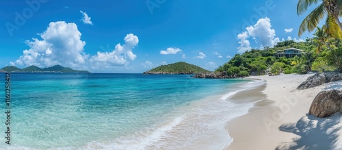 Fototapeta Naklejka Na Ścianę i Meble -  Caribbean beach paradise serene ocean view inviting nature landscape with clear blue skies perfect for vacation and relaxation imagery