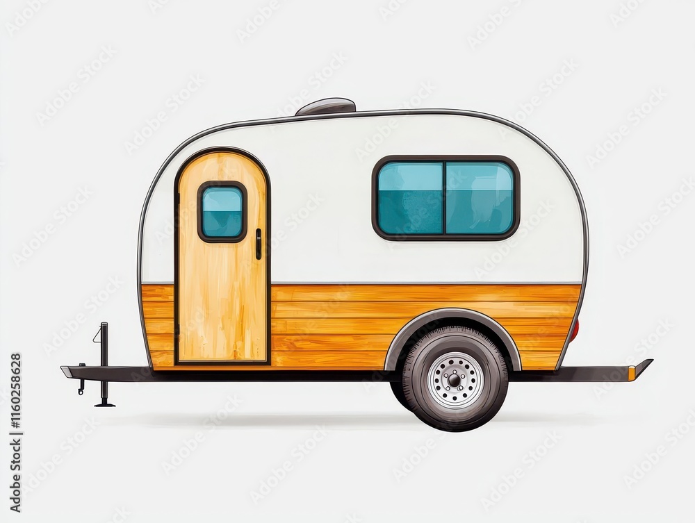 Naklejka premium A teardrop trailer blueprint featuring a rear kitchen and minimalist sleeping quarters