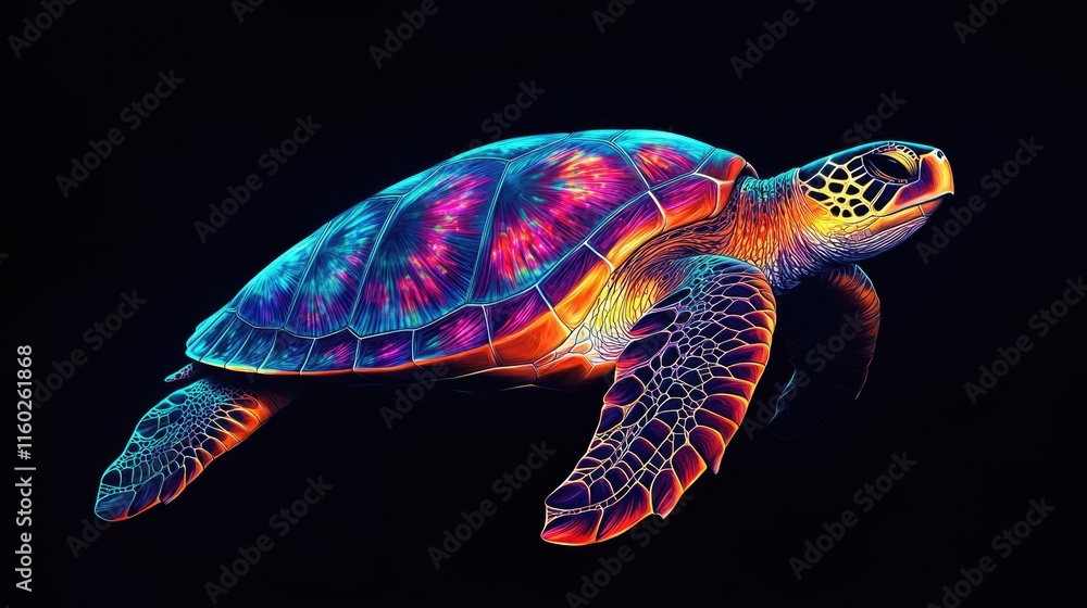 Obraz premium Sea Turtle in Neon Hues