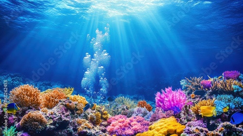 Wallpaper Mural An adventurous diving expedition in deep ocean waters, Diving equipment against vibrant coral reefs, Underwater adventure style Torontodigital.ca