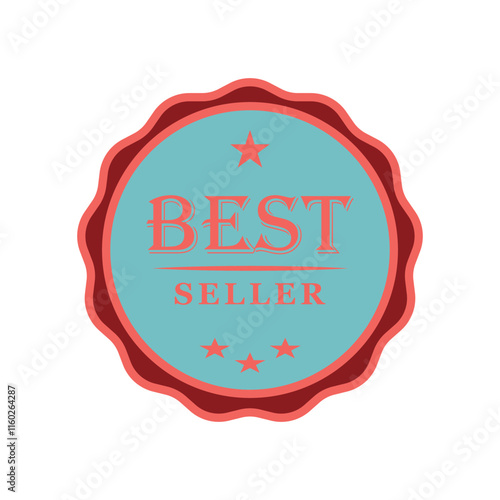 Best seller Decorated Seal Stamp Icon color Hand Drawn Label Design Vector Graphic Stock Illustration