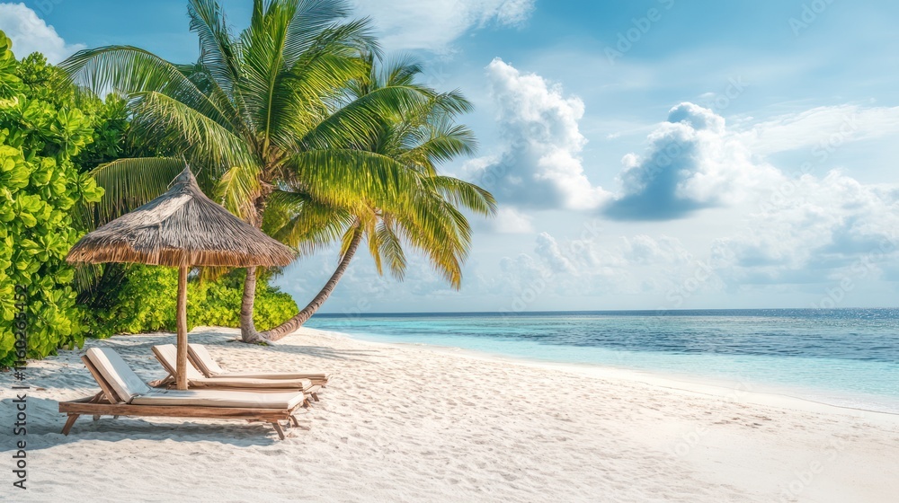 Tropical Beach Paradise: Relaxing under Palm Trees Tropical Beach Paradise: Relaxing under Palm Trees