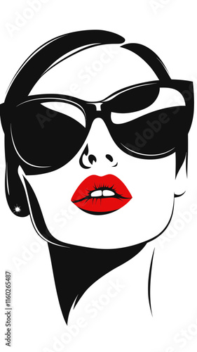 Fashionable Woman Silhouette with Red Lips and Sunglasses - Iconic Vector Art