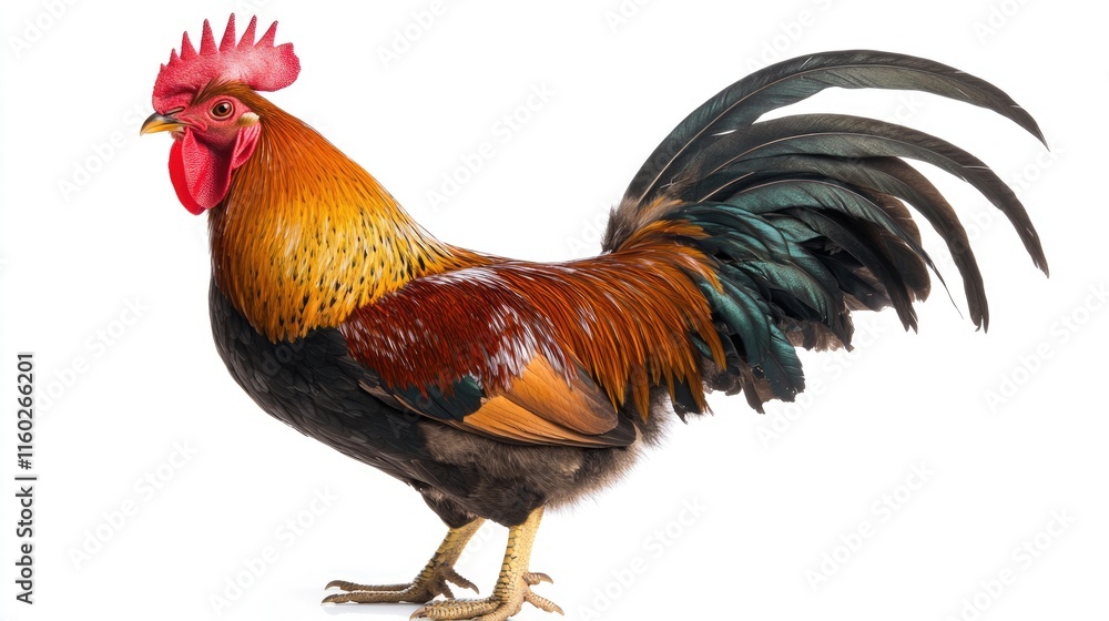 Fototapeta premium Rooster with Vibrant Red and Orange Feathers