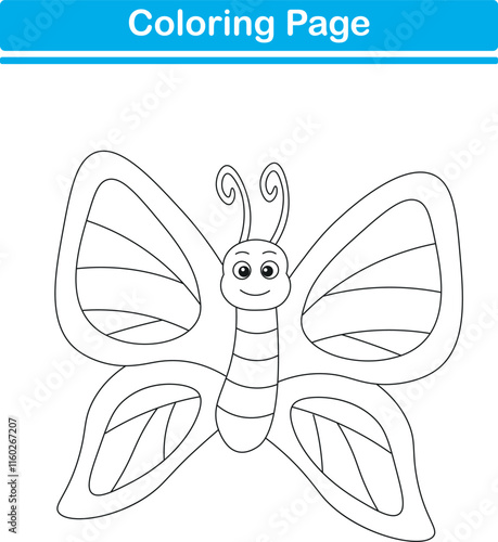 Funny cartoon butterfly. Coloring pages. Vector illustration