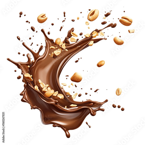 Delicious Chocolate Splash: Cocoa, Coffee, Milk Swirl Wave isolated on transparent background