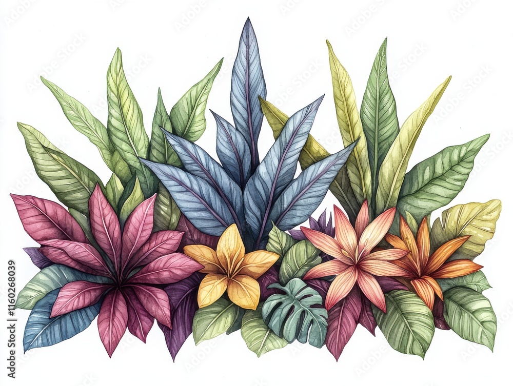 Naklejka premium Vibrant botanical display white background art peaceful atmosphere close-up nature aesthetics for brand presentation