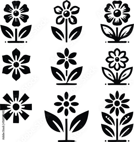 simple flower icons. incredible flower icons art. simple flower vector silhouette art black and white .