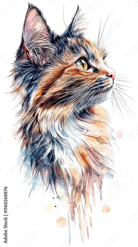 Majestic cat portrait white background digital artwork artistic environment side view feline beauty Majestic cat portrait white background digital artwork artistic environment side view feline beauty