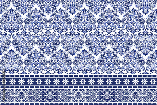 blue seamless floral pattern with arabesque borders for vintage bohemian textile prints elegant wallpaper summer fashion designs and ornamental carpet styles