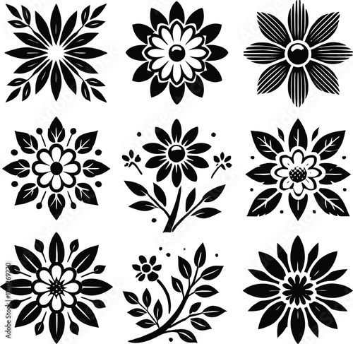 simple flower icons. incredible flower icons art. simple flower vector silhouette art black and white .