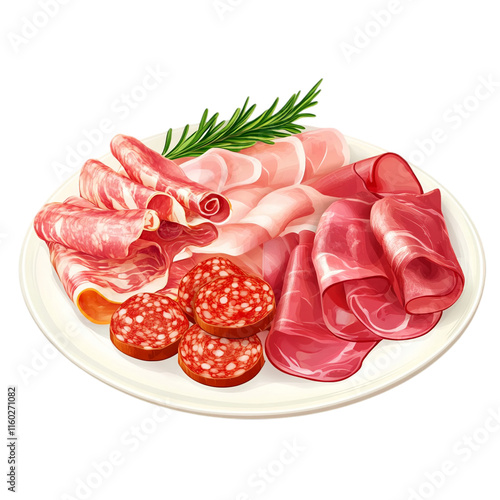 Delicious Charcuterie Plate: Ham, Salami, Isolated on transparent background