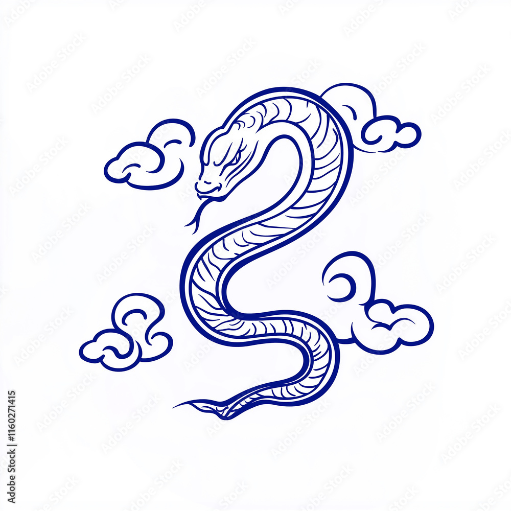 Obraz premium Snake illustration suitable for New Year's card in 2025, blue snake, Chinese zodiac, 12 zodiac, Year of the snake, New Year's card, Season's card, blue snake, Korea, Japan